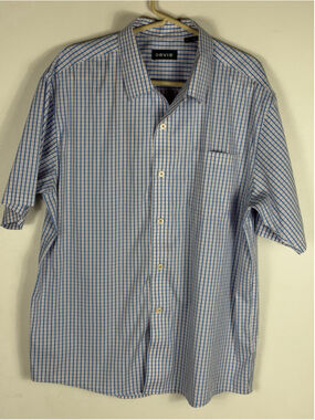 Orvis Men’s Large Blue Orange Plaid Tattersall Button Front Dress Shirt L